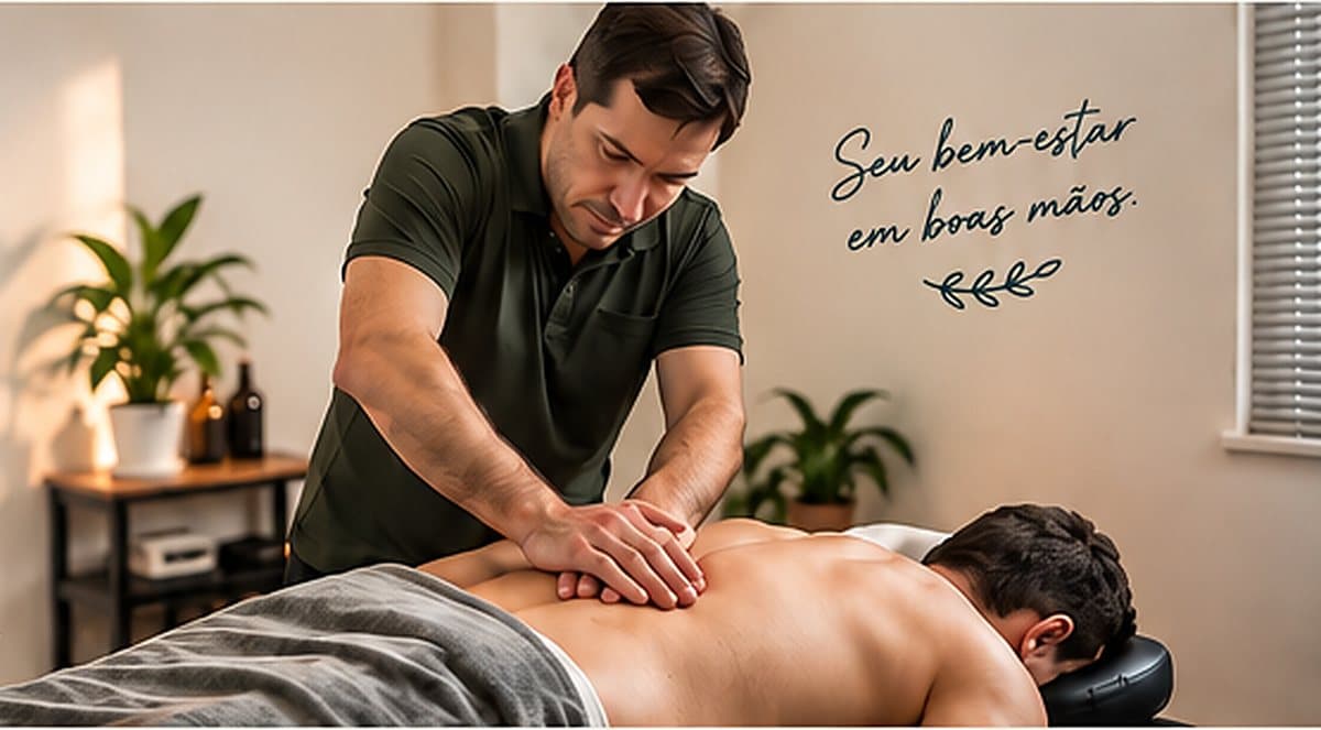 Ricardo Amaral realizando atendimento de massagem terapêutica
